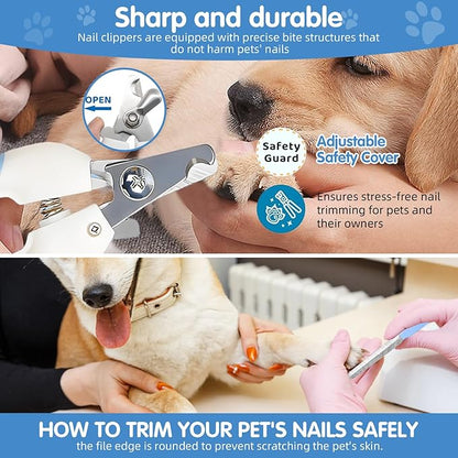 Aglads 8PCS Cat Rabbit Bunny Dog Grooming Kit,Self-Cleaning Brush,Nail Clipper,Grooming Glove,Massage Brush,Flea Comb,Towel&Travel Bag,Complete Grooming Tools for Long&Short Haired Pets(8, blue)