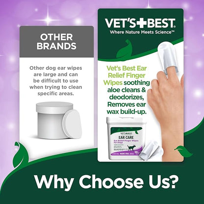 Vet's Best Ear Relief Finger Wipes, Ear Cleansing Finger Wipes for Dogs, Sooths & Deodorizes, 50 Disposable Dog-Wipes (Pack of 2)