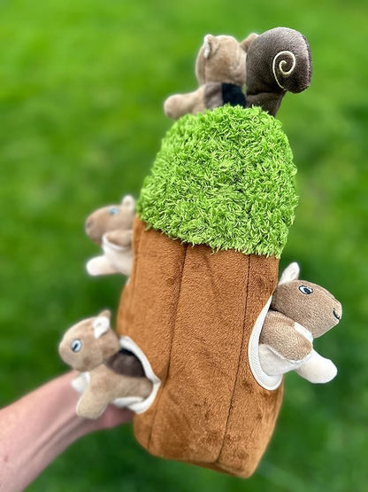 Glow Pups Squirrel in Tree Hide and Seek Plush Squirrel Inside Trunk Interactive Burrow Dog Toy for Small and Medium Size Dogs, Tree with Squirrels