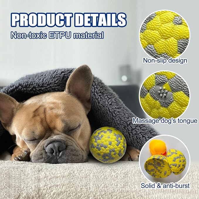 Dog Balls, Indestructible Tennis Balls for Dogs, 2.5'' Durable Bouncy Dog Toys for Aggressive Chewers, Interactive Dog Toys for Fetch Game, Lightweight Floating Chew-Proof(4 Pack)