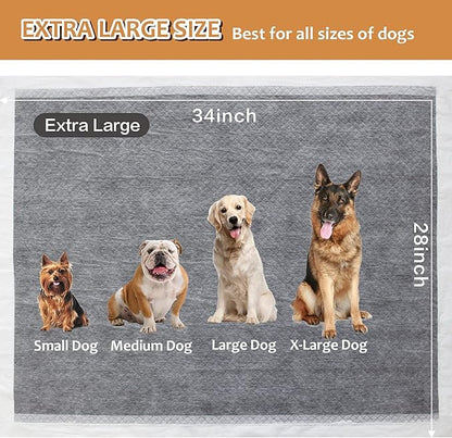 Charcoal Dog Pee Pads Extra Large 28" x 34", Puppy Pee Pads 40 Count, Potty Pads for Dogs with Adhesive Tape for Odor-Control & Leakproof, Disposable Pet Pads for Puppies, Dogs & Cats