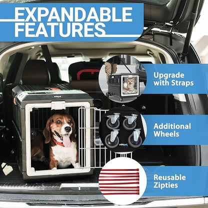 Pet Carrier & Crate, 21.5"L x 12"W x 14"H - Collapsible for Small Cats and Dogs, Portable Hard Plastic Wall Kennel for Indoor/Outdoor Use