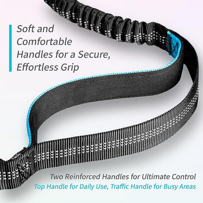 4-6 FT Hands-Free Dog Leash for Running & Walking - Adjustable Waist Belt (28-47"), Shock-Absorbing Bungee, 2 Reinforced Handles, Reflective & Anti-Pull for Small/Medium Dogs, Blue