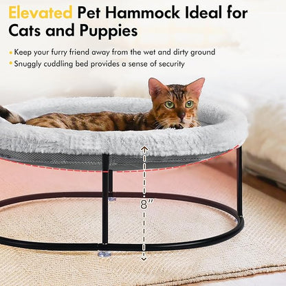 Elevated Cat Hammock Bed for Indoor Cats, Fluffy Warm Cuddle Cats Bed with Detachable Pad Bed Cover, Portable Pet Bed Raised Cuddler for Sleeping Kittens, Small Dog, Oval Cat Hammock Grey