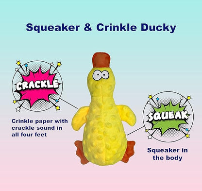 Squeaky Duck Dog Toy for Small, Medium and Large Dogs, Durable Interactive Dog Toys to Keep Them Busy, Soft Crinkle Plush Puppy Chew Toys Teething and Boredom (Mr. Ducky Yellow 1PC)