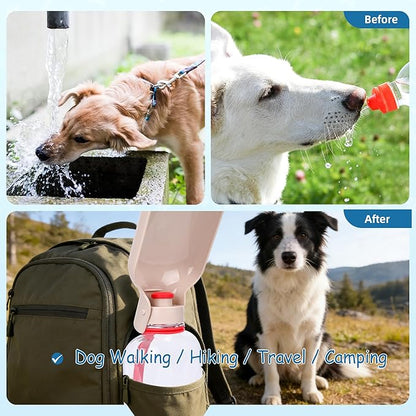 Portable Dog Water Bottle-18 Oz Leak-Proof Red Water Bowl Dispenser for Walk Hiking or Travel