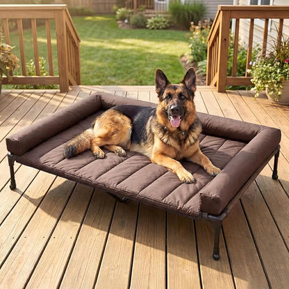 Veehoo Cooling Elevated Dog Bed Add Removable Waterproof Bolster Cushion Mat, Raised Pet Cot with Breathable Teslin Mesh, No-Slip Feet, Dog Couch Bed for Indoor Outdoor, 53 inches, Brown