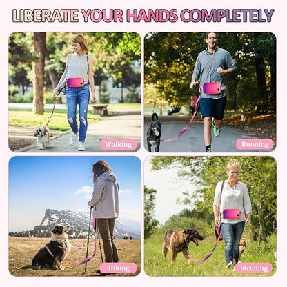 Philorn Hands Free Dog Leash for Dogs with Pouch, Adjustable Waist Leash for Medium Large Dogs Walking, Running, Jogging, Hiking, Dual Handles and Durable Bungee
