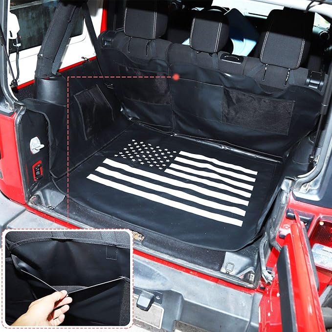 CheroCar for Jeep JK Dog Car Seat Cover Pet Trunk Liner Waterproof Cargo Mat Multipurpose Storage Case Cargo Cover for Jeep Wrangler JK JKU 2007-2018, Interior Accessories, US Flag Style