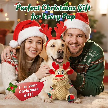 Reindeer Squeaky Plush Dog Toy – Soft Crinkle Stuffed Chew Toy for Small & Medium Dogs, Cute Holiday Puppy Toy