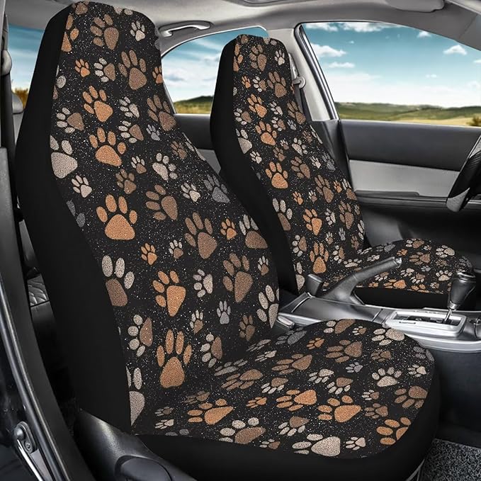 Dreaweet Dog Paw Print Seat Covers for Cars SUV 2 Piece Cute Car Accessories for Pet Lover Washable Front Car Seat Cover Universal Fit SUV Sedan Trucks