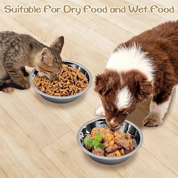 kathson 6 PCS Small Stainless Steel Dog Bowls, Replacement Metal Puppy Food Water Bowl Set Suit for Indoor Outdoor, Pet Feeding Dish for Small Animals Kitten, Dishwasher Safe (5.5 in)
