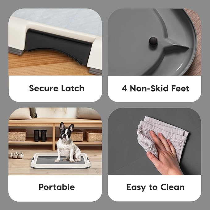 IRIS USA Pee Pad Holder - Small Dog Pad Holder with Secured Latches, Non-Skid Feet, High Polish Finish for Easy Cleaning, Leak Protection, Fits 17"x23" Pad, Dark Gray