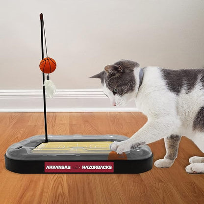 Cat Scratch Toy NCAA ARKANSAS RAZORBACKS REVERSIBLE Basketball Court Felt/Cardboard Cat Scratcher Toy. Interactive Cat Ball Bell in Tracks. 6-in-1 CAT TOY Cat Wand Poll, CATNIP-FILLED Plush Basketball