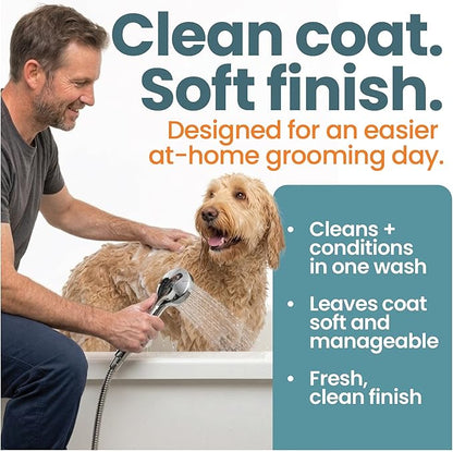 Dog Shampoo & Conditioner for All Breeds – Goldendoodles, Poodles & Doodles – 4-in-1 Reset for Bath Days – Deep Clean, Condition, Detangle & Moisturize Curly Coats – 16 oz
