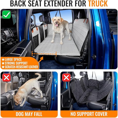 MAXFUT Dog Back Seat Extender for Truck,Dog Seat Cover Back Seat,Dogs Hammock,Hard Bottom Backseat Extender for Pet,Pet Seat Cover for F150/RAM1500/Silverado
