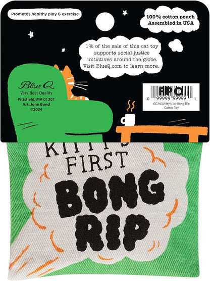 Blue Q Kitty's First Bong Rip Catnip Toys - Durable Cat Toys for Biting, Premium USA-Grown Organic Catnip, Pet Supplies, 100% Silk-Screened Cotton Pouch w/Funny Kitty Graphics, Cat Birthday Gift