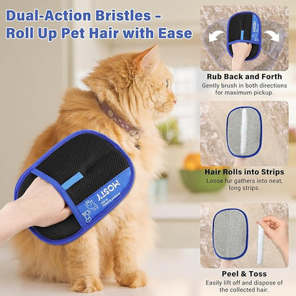 Pet-Hair-Removal-Glove 2PCS Cat & Dog Hair Remover Mitt for Couch, Furniture,Carpet,Car Seat Double-Sided-Pet-Grooming-Mitt Electrostatic-Remover-Fur-Cleaning-Glove Reusable Dog & Cat Deshedding Tool