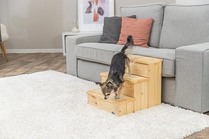 Trixie Wooden Dog Stairs with Nonslip Carpet - 3 Step Pet Stairs for Beds and Couches - with Additional Storage Space - in Natural
