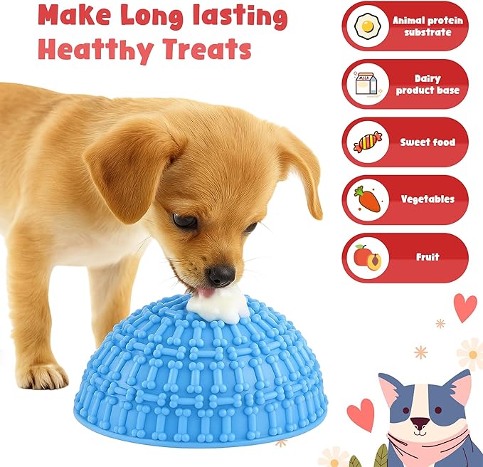 4 Pcs Dog Enrichment Lick Bowls Silicone Freeze Bowls Interactive Cat Licking Mats Slow Feeders Includes 2 Pcs Brush for Pet Boredom Anxiety Relief,Oral Health,Wobble or Stay Put Freeze Feeder
