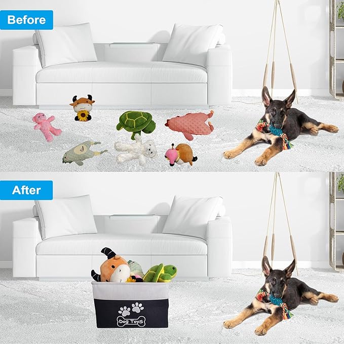 Large Dog Toy Basket Collapsible Dog Toy Box Shape Keeping Rectangle Dog Toy Bin for Pet Toys, Accessories