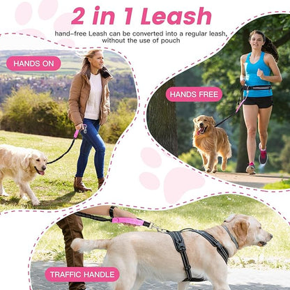 Caudblor Waist Leash for Medium Large Dog Walking, Bungee Hands Free Leash with Zipper Pouch, Around The Waist No Pull Running Dog Belt, Padded Handle Jogging No Hands Heavy Duty
