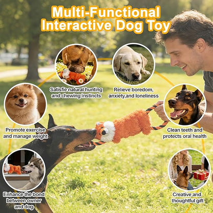 Fox Plush Squeaky Dog Toy with Crinkle Paper Puppy Teething Chew Toy Cute Soft Funny Indoor Outdoor Interactive Tug of War Dog Rope Toy for Small Medium Large Dogs Toy Gift 39.5cm/15.55in