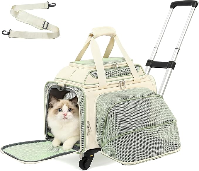 Cozy Cruiser Pet Carrier with Wheels,TSA Airline Approved, Expandable Space, Soft-Sided & Collapsible Design,Rolling Travel Bag with Telescopic Handle for Small Dogs and Cats