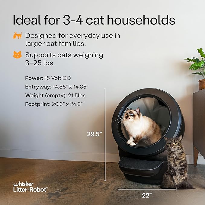 Litter-Robot 4 Supply Bundle by Whisker, Black - Automatic, Self-Cleaning Cat Litter Box, Includes Litter-Robot 4, 3 OdorTrap Refills, 10 Liners, 30 Cleaner Wipes, & 2 Carbon Filters