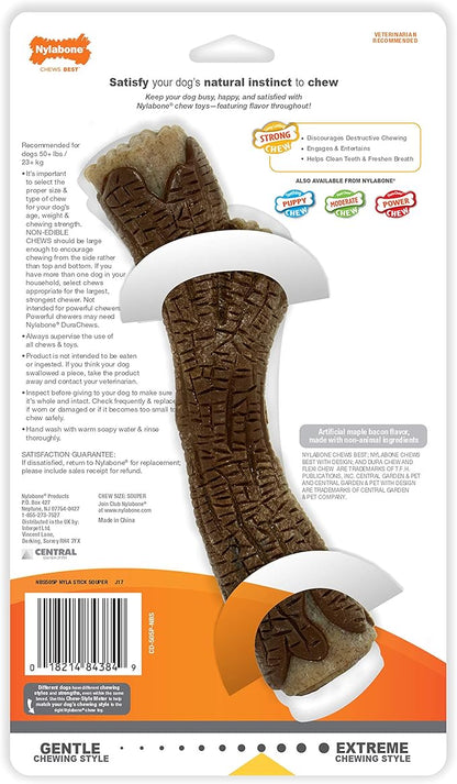 Nylabone Real Wood Stick Toy Strong Chew Toy for Dogs, Rubber Dog Toys for Moderate & Aggressive Chewers, Bacon Flavor, X-Large - 50+ lbs, 1 Count