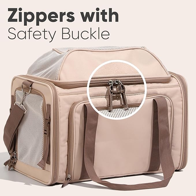 FUKUMARU Cat Carrier, 18x11x11 Expandable Soft Cat Travel Carrier, Ventilate Airline Approved Dog Carrier, Durable Small Dog Carrier with Anti-Scratch Mesh, Escape-Proof Pet Carrier for Cat, Pink
