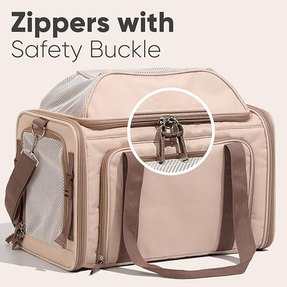 FUKUMARU Cat Carrier, 18x11x11 Expandable Soft Cat Travel Carrier, Ventilate Airline Approved Dog Carrier, Durable Small Dog Carrier with Anti-Scratch Mesh, Escape-Proof Pet Carrier for Cat, Pink