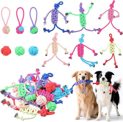Soulchen 12 Pack Dog Rope Toys Dogs Chew Ball Toys for Large Medium Chewers Interactive Colorful Tug Rope Sets for Puppy Aggressive Chewers Puppies Boredom Teeth Cleaning Training