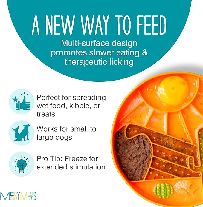 Messy Mutts and Cats Interactive Slow Feeder | Desert Orange - 2 Cup Capacity | 8” Round Silicone Puzzle Slow Feeder for Dogs/Cats | Enrichment Food Dish for Slow Eating, Bloating