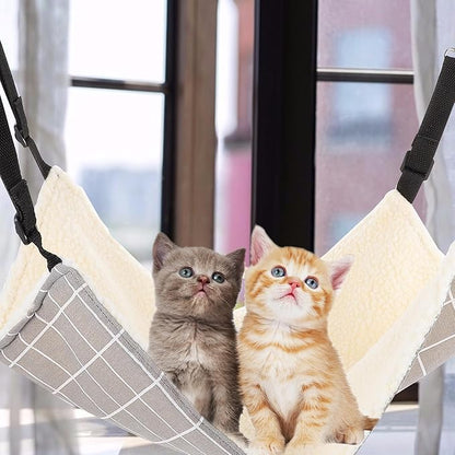 VICASKY Pet Cat Hammock Bed Winter Warm Hanging Pad with Fleece Lining Medium Gray Plaid Washable Pet Sleeping Nest for Indoor Cats