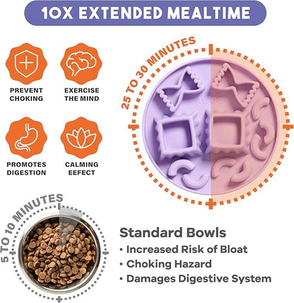Awoo Snackaroni - Silicone Slow Feeder for Dog Bowls Over 5.5-Inches - Non-Slip, Wet and Dry Food-Compatible Pet Dish with Suction Cups - Extends Mealtime for Fast Eaters - Dishwasher Safe (Lavender)