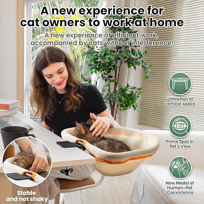 Cat Desk Bed - One-Click Folding, Sunken Design & Space-Saving Semi-Circular Cat Bed, Mesh Cover Material, Suitable for Various Desktops-Maximum Hold Up to 40lb