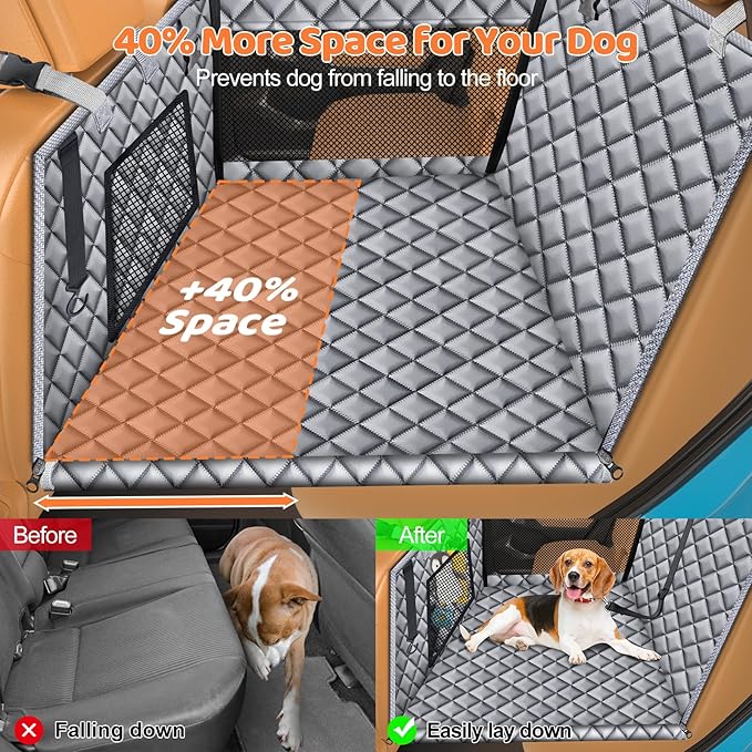 URPOWER Hard Bottom Dog Car Seat for Large Medium Dogs, Dog Back Seat Extender with 3-Sided Hard Boards, Waterproof Pet Backseat Cover Dogs Hammock for Large Cars, Trucks and SUVs, Holds up to 200 lbs