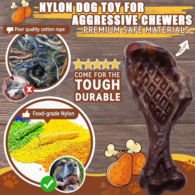 Magicorange Dog Chew Toys for Aggressive Chewers, Indestructible Dog Toy for Medium/Large Breed, Tough Nylon Teething Bone Toy to Keep Them Busy,Bacon and Real Beef Flavor (Beef+Bacon Flavor, 2 Pack)