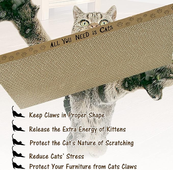 AccEncyc Cardboard Cat Scratcher Pads Cat Scratching Board for Indoor 16.5”Lx8.3”Wx1”H Dual-Side Corrugated Cats Scratching Post Reusable Cats Supplies - 6 Pack