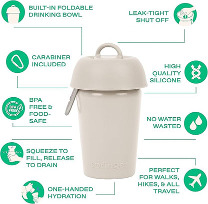 Springer Flip Portable Dog Water Bottle with Foldable Food Grade Silicone Bowl - 20 Ounce Travel Dog Water Bottle Ideal for Camping - Easy Squeeze Hydration & Release to Drain
