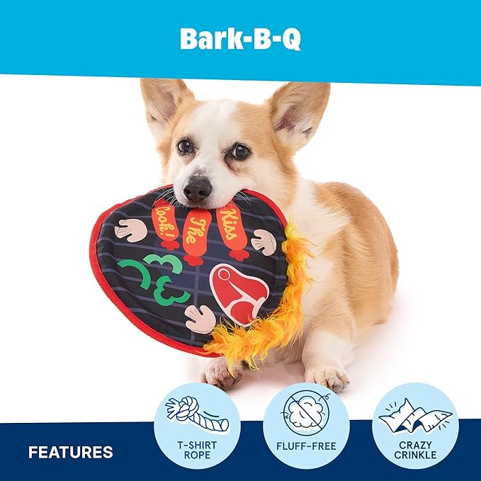 Barkbox Bark-B-Q Flying Disc Dog Toy | Fluff-Free Crinkle Disc with T-Shirt Rope Edge | Durable Fetch & Tug Toy for Dogs & Puppies Who Love Backyard Play