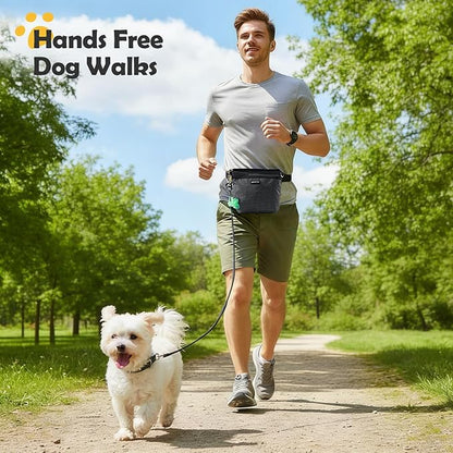 AGPTEK Dog Treat Pouch, Magnetic Dog Walking Pouch with Removable & Split Snack Bag, Water-Resistant Waist Pack with Poop Bag Dispenser & Hands-Free D-Ring for Training, Walking, Hiking, Run, Black