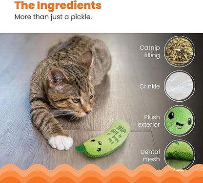 Catstages Crunchy Pickle Kicker Cat Toy – Plush Crinkle Toy with Catnip and Dental Mesh,6.5",(Pack of 2)