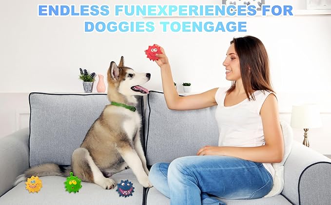 TTCOLATOPIA 4Pcs Squeaky Dog Toys Set - Natural Latex Rubber Balls for Large, Medium, Small Dogs - Aggressive Chewers Friendly - Cute Faces for Fun