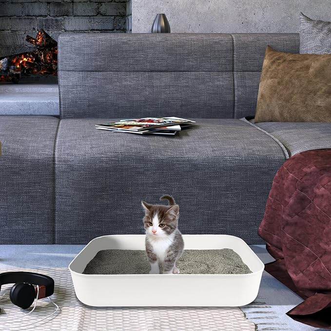 Small Litter Box, Plastic Kitten Litter Box, 13.9 x 9.8 x 3 Inch Open Litter Box for Small Pet, Easy to Clean (White 4PCS)