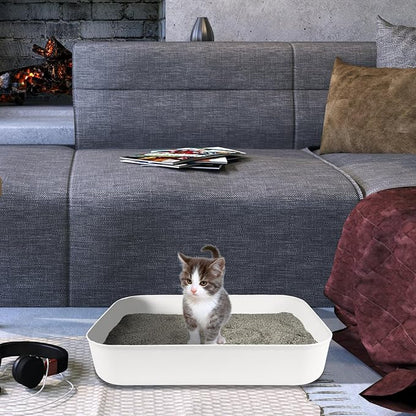 Small Litter Box, Plastic Kitten Litter Box, 13.9 x 9.8 x 3 Inch Open Litter Box for Small Pet, Easy to Clean (White 4PCS)