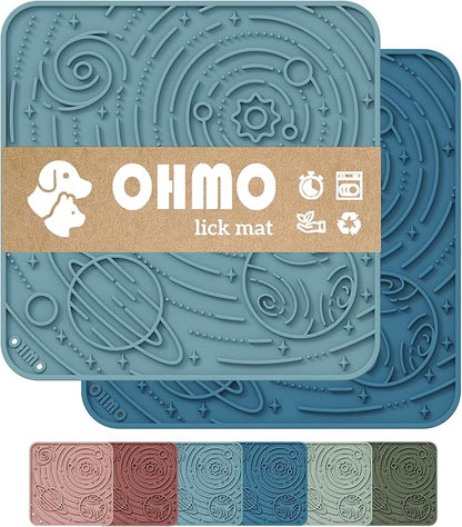 OHMO Lick Mat for Dogs and Cats(Large, Dark&Light Blue, 2pcs) Enrichment Accessories Toy Space Star Easy Clean Pet Slow Feeder/Suction Cups, Licking Pad for Anxiety Relief and Boredom Reduction