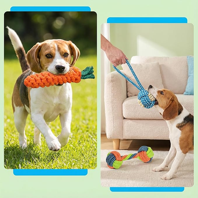Dog Rope Toys for Small Dogs, 3 Pack Durable Cotton Rope Dog Toys for Aggressive Chewers, Interactive Tug of War Puppy Chew Toys for Teeth Cleaning, Carrot Rope Toy, Rope Ball & Knotted Rope