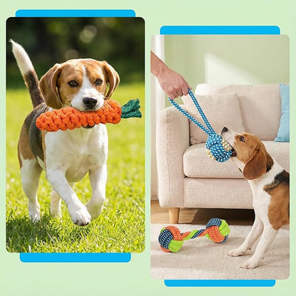 Dog Rope Toys for Small Dogs, 3 Pack Durable Cotton Rope Dog Toys for Aggressive Chewers, Interactive Tug of War Puppy Chew Toys for Teeth Cleaning, Carrot Rope Toy, Rope Ball & Knotted Rope